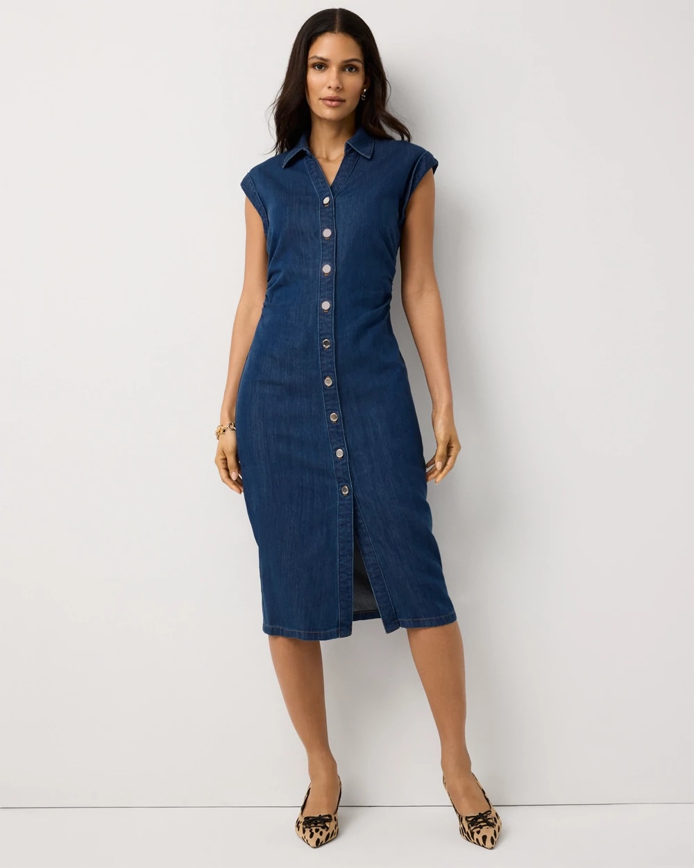 Maeve The Lillian Cap-Sleeve Button-Front Midi Dress by Maeve at